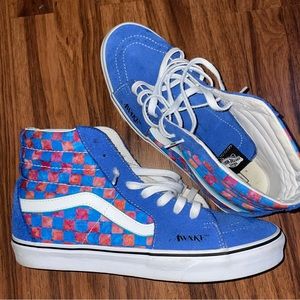 Vans sk8 hi size 11 men’s blue with colored checkers awesome! Awake!